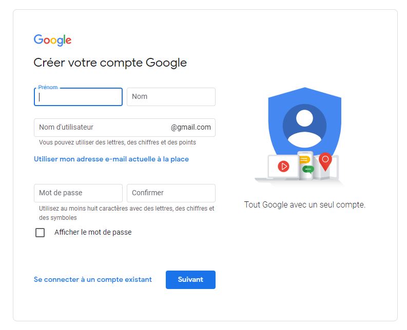 crétion compte Google étape 3