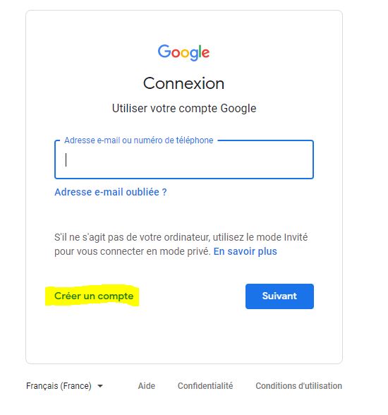 création compte google étape 2